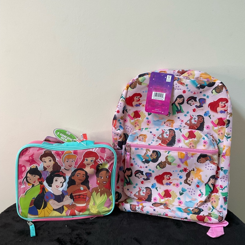 Disney Princess Pink Backpack and Kid Friendly Lunch bag.
